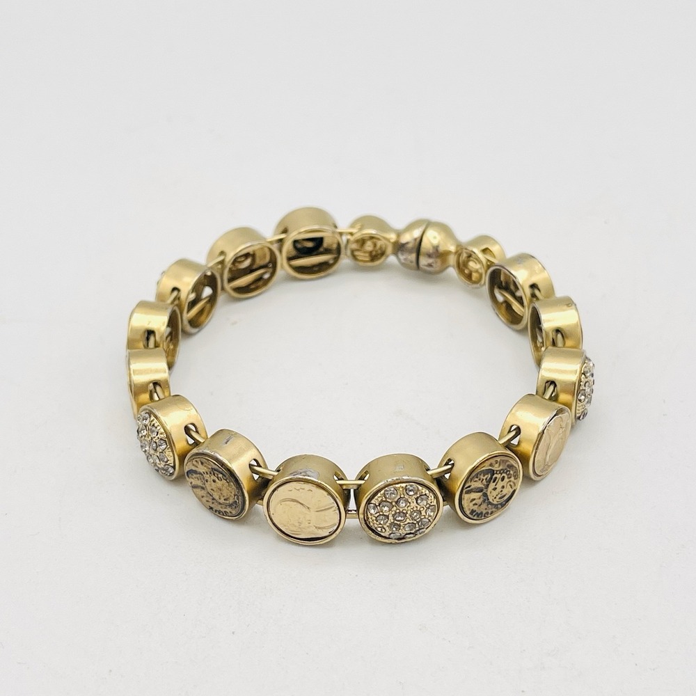 Chicos‎ Bangle Bracelet Gold Magnetic Clasp Coin Pave Crystals Cuff